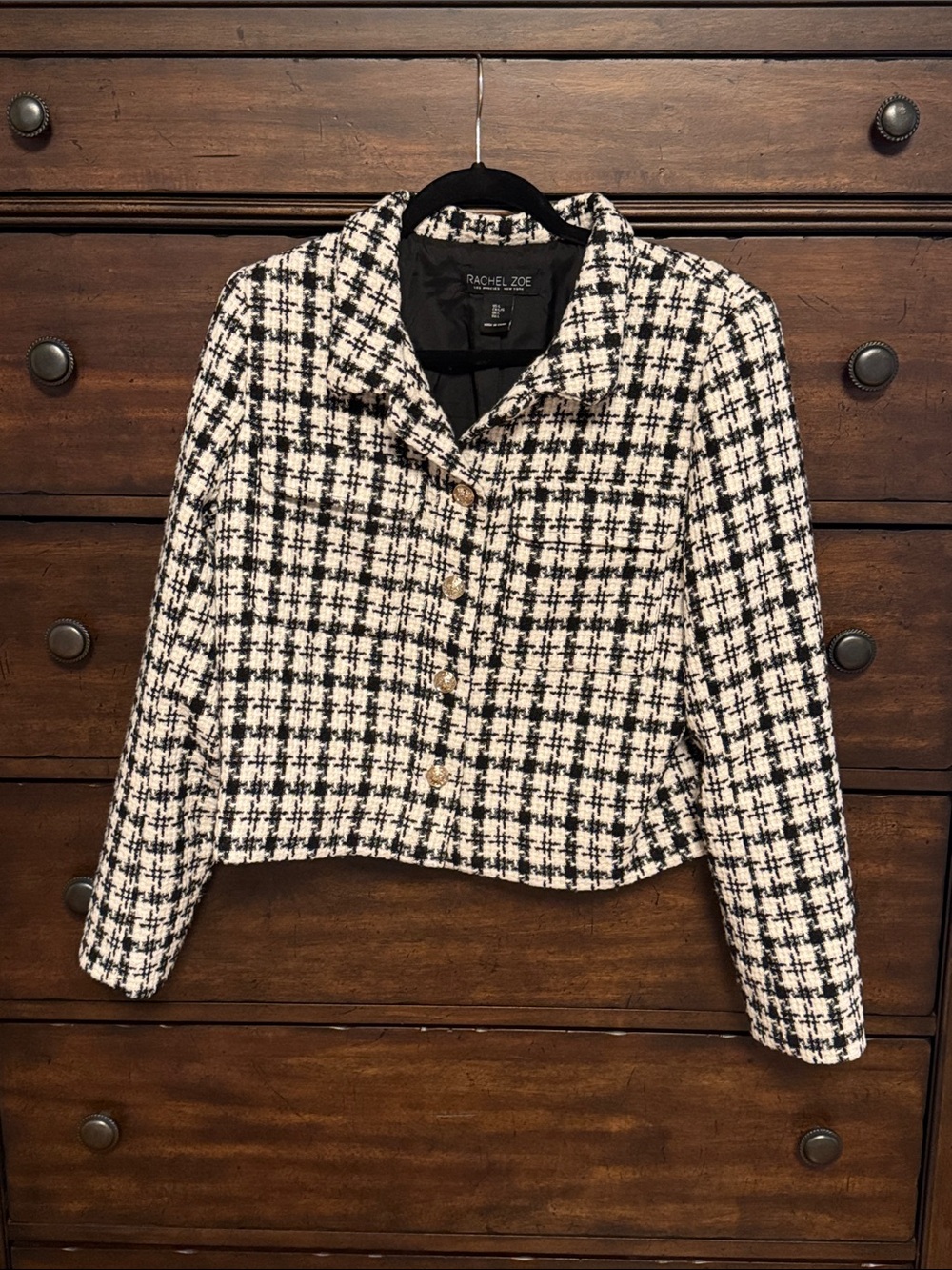 Rachel Zoe Black and White Check Tweed Cropped Blazer